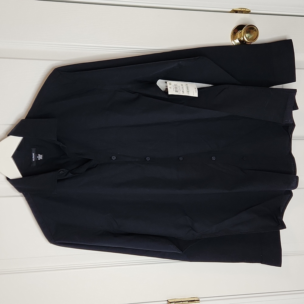 Men's Alfani deep black button up dress shirt wedding work restaurant formal NWT